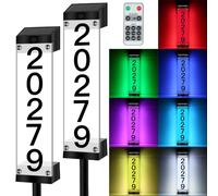 Tomskiko - Señal solar de dirección, números de casa para exteriores | Placas de dirección impermeables que cambian de color con control remoto, números de casa LED para patio, puerta de calle