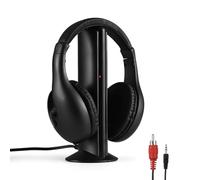 Tomvorks Auriculares Inalámbricos, Auriculares sobre el Rango Inalámbrico de 98 Pies, Monitoreo de Radios FM con Cableado con Transmisor y Decodificador 5 en 1 TV para Ver Televisión