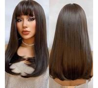 Tomvorks Peluca de Cabello Humano de Fibra Sintética, Larga y Recta, Resistente a Altas Temperaturas, con Flequillo, 26 Pulgadas, para Fiesta Trabajo Diaria (negro rizado)