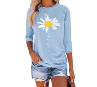 Tomwell Camiseta de manga 3/4 para mujer, cuello redondo, estampado gráfico, camiseta de verano, jersey ligero, A azul claro., S