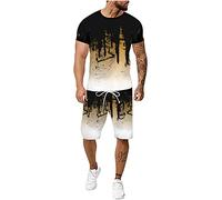 Tomwell Conjunto Chandal Hombre Verano Conjuntos Deportivos para Hombre Conjuntos 2 Pieces Set Camiseta y Pantalones Cortos Traje Deportivo de Manga Corta A Caqui L