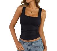 Tomwell Mujer Algodón Cuello Cuadrado Ajustado Tirantes Espagueti Sin Mangas Básico Verano Cami Ropa 2026, Negro , S