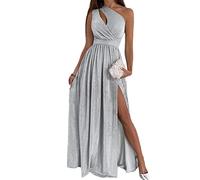 Tomwell Mujer Vestidos De Fiesta Largos De Noche Elegantes Ropa Dama Moderno Encaje Splicing Sin Mangas Sin Espalda Talle Alto con Aberturas Vestido Largo Vestidos Coctel F Plateado L