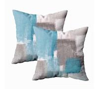 TOMWISH Juego de 2 fundas de almohada decorativas de arte abstracto, moderno, de granja, gris y azul, pintura de arte abstracto, funda de cojín para sofá, cama, 18 x 18 pulgadas, juego de 2
