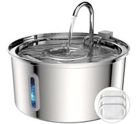 TOMXCUTE 3,2 l Fuente para Gatos de Acero Inoxidable con Ventana de Visualización del Nivel de Agua, Forma de Grifo, Apta para Lavavajillas, Bomba Silenciosa, Filtro Doble