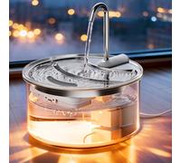 Tomxcute Fuente para gatos de cristal de 2,5 l - Fuente para gatos silenciosa, para 1 - 2 gatos, diseño escalonado, luz cálida, vidrio de borosilicato, higiénico, antiacné