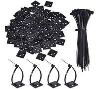 TOMYEER 100 Piezas de Soporte de Base de Atar Cable Auto Adhesivo Montaje de Cable Negro con