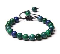 TOMYEUS Pulsera Trenzada de Piedra Natural Jades Verdes Cuentas de turquesas africanas Pulseras de Cuerda Ajustables para Hombre Mujer Regalo creativo-10.Malaquita Azurita