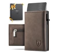 Tomylv Carteras para Hombre Bloqueo RFID, Tarjetero Hombre Cierre Magnético Pop-up Cartera con Compartimentos para Billetes, Ventana ID, Bolsillo para Monedas con Cremallera - Marrón