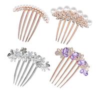 TONAUP Peineta de flores con diamantes de imitación, 4 piezas de mariposas y flores, peine para el pelo, 4 estilos, lujosos accesorios para el pelo, peine lateral para mujeres y niñas