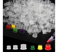 TONBAO 300PCS Vasos de Tinta de Tatuaje con Base Tamaño Mixto #11 Pequeño #14 Mediano #17 Grande Tapa de Tinta de Pigmento Contenedor de Plástico