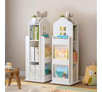 tonchean Estantería giratoria de 3 niveles con forma de castillo para niños, color blanco, estante de almacenamiento para libros, juegos, juguetes, sala de juegos, dormitorio