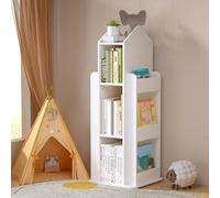 tonchean Estantería giratoria de madera para niños, estantería de 3 niveles, color blanco, librería giratoria de pie para habitación de niños, sala de estar, sala de juegos, dormitorio
