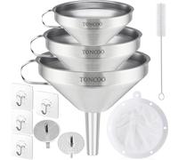 Toncoo Paquete de 3 embudos de acero inoxidable para uso en cocina, embudo de cocina de grado alimenticio con colador, juego de embudos de cocina de metal para llenar botellas