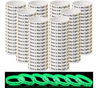 Tondiamo 120 pulseras cristianas que brillan en la oscuridad de 8 pulgadas a granel, Jesús es la luz Juan 8: 12 pulseras luminosas de silicona con palabras escritas, regalo para misioneros