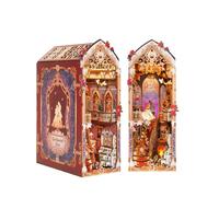 Tonecheer Book Nook Kit Rincón de Libros para Adultos, Rompecabezas 3D de Madera, Casa Miniatura con Cubierta Antipolvo y Luces LED(Rosa Encantada)