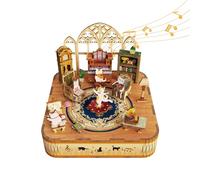Tonecheer Caja de Música de Madera 3D Puzzle, Kit de Modelo DIY para Adultos, Caja de Música Giratoria, Puzzle de Madera Regalos para Decoración del Hogar, Cumpleaños, Navidad(Familia de Gatos)
