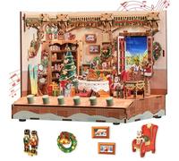 Tonecheer DIY Miniatura La Cabaña de Navidad, Kit de Casa en Miniatura para Adultos, Puzzle 3D de Madera con Efectos de Sonido, Decoración para Estantería, Mujeres y Hombres.