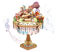 Tonecheer Music Box Rompecabezas de madera 3D, juego de construcción para fiestas de té de Alicia para adultos, caja de música giratoria, rompecabezas de madera para decoración del hogar, regalos para
