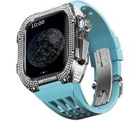 TONECY Caja de titanio noble y banda de goma, compatible con Apple Watch de 45 mm, bisel de aleación de titanio y banda de caucho fluorado para IWatch Series 8 7 45 mm kit de conversión (color: azul