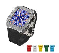 TONECY Carcasa avanzada de fibra de carbono + 6 correas para Apple Watch 7 de 45 mm, funda de diamante de lujo para iWatch Series 6 5 4 SE 44 mm Kit de aleación de titanio (color: S-SS-B Diamond,