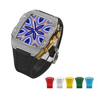 TONECY Carcasa avanzada de fibra de carbono + 6 correas para Apple Watch 7 de 45 mm, funda de diamante de lujo para iWatch Series 6 5 4 SE 44 mm Kit de aleación de titanio (color: S-G-B Diamond,