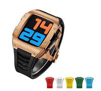 TONECY Carcasa avanzada de fibra de carbono + 6 correas para Apple Watch 7 de 45 mm, funda de diamante de lujo para iWatch Series 6 5 4 SE 44 mm Kit de aleación de titanio (color: titanio RG-BRG,