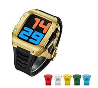 TONECY Carcasa avanzada de fibra de carbono + 6 correas para Apple Watch 7 de 45 mm, funda de diamante de lujo para iWatch Series 6 5 4 SE 44 mm Kit de aleación de titanio (color: G-BG-B Titanio,