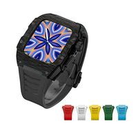 TONECY Funda avanzada de fibra de carbono + 6 correas para Apple Watch 7 de 45 mm, funda de diamante de lujo para Iwatch Series 6 5 4 SE 44 mm, kit de aleación de titanio (color: fibra de carbono