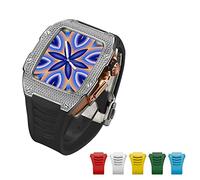 TONECY Funda avanzada de fibra de carbono + 6 correas para Apple Watch 7 de 45 mm, funda de diamante de lujo para iWatch Series 6 5 4 SE 44 mm Kit de aleación de titanio (color: S-RG-B Diamond,