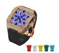 TONECY Funda avanzada de fibra de carbono + 6 correas para Apple Watch 7 de 45 mm, funda de diamante de lujo para iWatch Series 6 5 4 SE 44 mm Kit de aleación de titanio (color: diamante RG-SS-B,