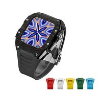 TONECY Funda de fibra de carbono avanzada+6 correas para Apple Watch 7 45 mm funda de diamante de lujo para Iwatch Series 6 5 4 SE 44 mm kit de aleación de titanio (color: fibra de carbono BS-BS-B,