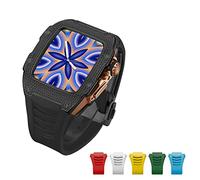 TONECY Kit de aleación de titanio, funda avanzada de fibra de carbono + 6 correas para Apple Watch Band de 45 mm, 44 mm, funda de diamante de lujo para iWatch Series 7, 6, 5, 4 SE (color: B-RG-B
