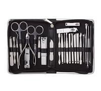 TONECY Kit de cortaúñas profesional de aseo y pedicura, herramientas de corte de uñas con estuche de viaje de lujo, tijeras de manicura y maquillaje (26 unidades, negro)