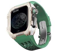 TONECY Kit de modificación para Apple Watch Series 8 7 45 mm, carcasa de aleación de titanio y banda de goma para iWatch de 45 mm, accesorios de pulsera de repuesto (color: verde 4, tamaño: 45 mm)
