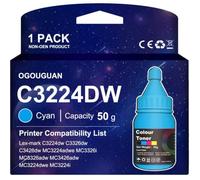 Tóner C3224 para Lexmark C3224 C3326 MC3224 MC3326, Cyan, 50 g