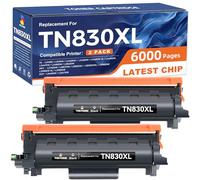 Tóner Compatible TN830XL de Repuesto para Brother TN830XL TN830 XL Uso con Impresora HL-L2460DW HL-L2405W HL-L2480DW HL-L2400D MFC-L2820DW MFC-L2820DW XL DCP-L2640DW (Paquete de 2, Negro)