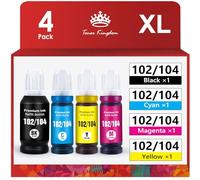 Toner Kingdom 104 102 Tinta Compatible con Epson 104 102 EcoTank Multipack para EcoTank ET-1810 ET-2700 ET-2710 ET-2711 ET-2712 ET-2714 ET-2720 ET-2726 ET-2750 ET-2814 ET-2850 ET-3750 ET-4750 ET-15000