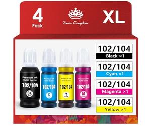 Toner Kingdom 104 102 Tinta Compatible con Epson 104 102 EcoTank Multipack para EcoTank ET-1810 ET-2700 ET-2710 ET-2711 ET-2712 ET-2714 ET-2720 ET-2726 ET-2750 ET-2814 ET-2850 ET-3750 ET-4750 ET-15000