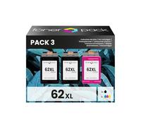 TONER PACK 62XL Remanufacturado para HP 62 XL 62XL Cartuchos de Tinta para HP Officejet 200 250 Envy 5544 5540 5545 5546 5640 5642 5665 5742 5744 7640 7644 7645 8000 (2 Negro, 1 Color)