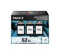TONER PACK 62XL Remanufacturado para HP 62 XL 62XL Cartuchos de Tinta para HP Officejet 200 250 Envy 5544 5540 5545 5546 5640 5642 5665 5742 5744 7640 7644 7645 8000 (3 Negro)