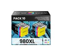 TONER PACK 980XL Cartuchos de Tinta Compatibles para Brother LC980XL DCP-145C DCP-163C DCP-165C DCP-167C DCP-185C DCP-195C DCP-197C DCP-365CN DCP-373CW DCP-375CW DCP-377CW DCP-383C (Pack 10)