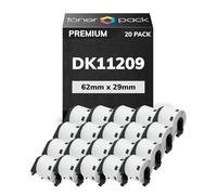 TONER PACK DK-11209 Compatible Rollo de Etiquetas Precortada DK11209 29 x 62mm Cinta de papel blanca para Brother QL 1000 Series 1050 1050N 1060N 1100 1110NBW 500 550 560 (20 Unidades)