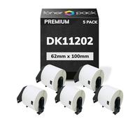 TONER PACK DK11202 Rollo de Etiquetas Precortadas 62 x 100mm DK-11202 para Brother QL 1000 1050 1050N 1060N 1100 500 560 570 580 600B 650TD 700 710W 720NW 800 810W 820NWB (5 Unidades)