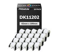 TONER PACK DK11202 Rollo de Etiquetas Precortadas 62 x 100mm DK-11202 para Brother QL 1000 1050 1050N 1060N 1100 500 560 570 580 600B 650TD 700 710W 720NW 800 810W 820NWB (20 Unidades)