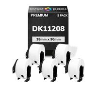TONER PACK DK11208 Rollo de Etiquetas Dirección Precortadas 38 x 90mm DK-11208 para Brother QL 1000 1050 1050N 1060N 1100 500 560 570 580 600B 650TD 700 710W 720NW 800 810W 820NWB (5 Unidades)