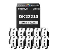 TONER PACK DK22210 Rollo de Etiquetas Cinta Continua 29mm x 30.48m DK-22210 para Brother QL 1000 1050 1050N 1060N 1100 500 560 570 580 600B 650TD 700 710W 720NW 800 810W 820NWB (10 Unidades)