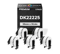 TONER PACK DK22225 Rollo de Etiquetas Cinta Continua 38mm x 30.48m DK-22225 para Brother QL 1000 1050 1050N 1060N 1100 500 560 570 580 600B 650TD 700 710W 720NW 800 810W 820NWB (5 Unidades)