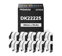 TONER PACK DK22225 Rollo de Etiquetas Cinta Continua 38mm x 30.48m DK-22225 para Brother QL 1000 1050 1050N 1060N 1100 500 560 570 580 600B 650TD 700 710W 720NW 800 810W 820NWB (10 Unidades)