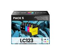 TONER PACK LC123 LC-123 Cartuchos de Tinta Compatibles para Brother DCP-J552DW DCP-J132W DCP-J4110DW DCP-152W DCP-752DW MFC-J6920DW MFC-J470DW MFC-4510DW MFC-J4410DW (Pack 5)